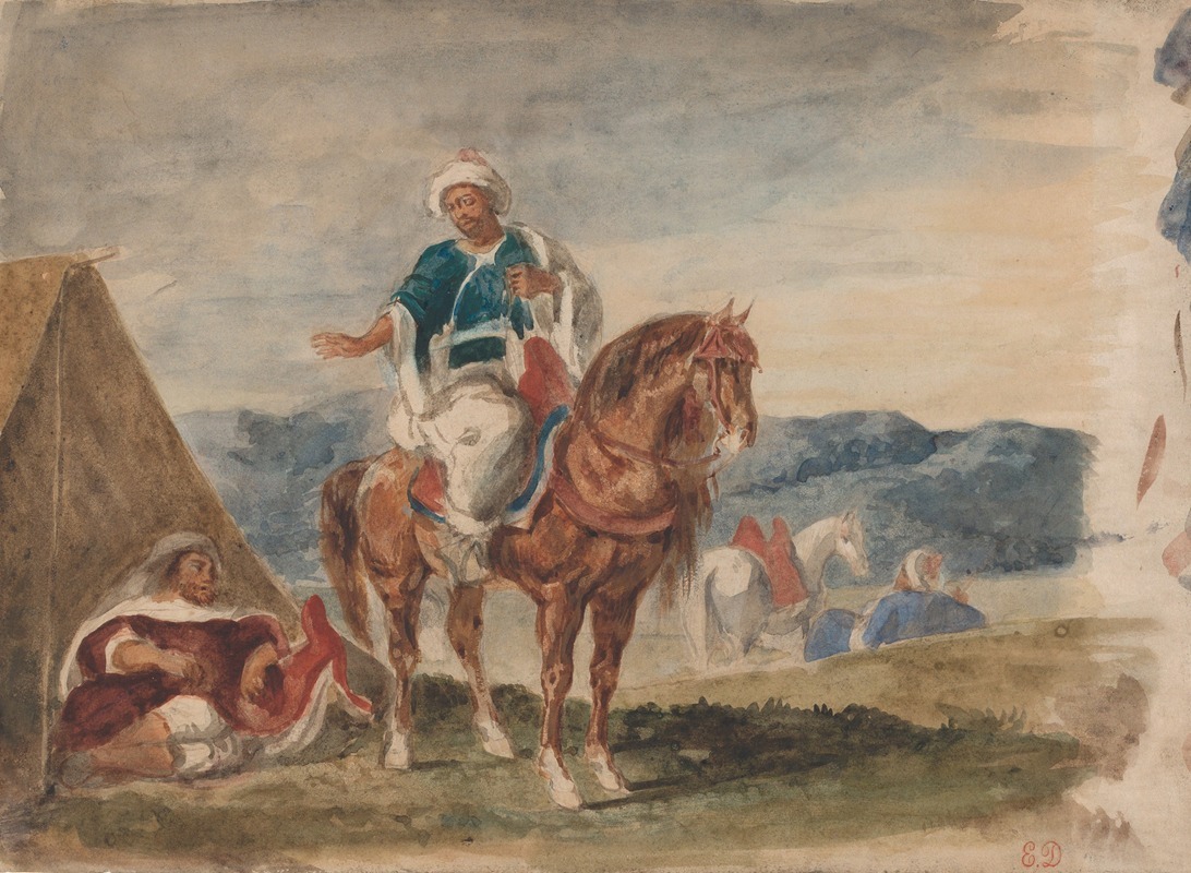 Eugène Delacroix - Three Arab Horsemen at an Encampment