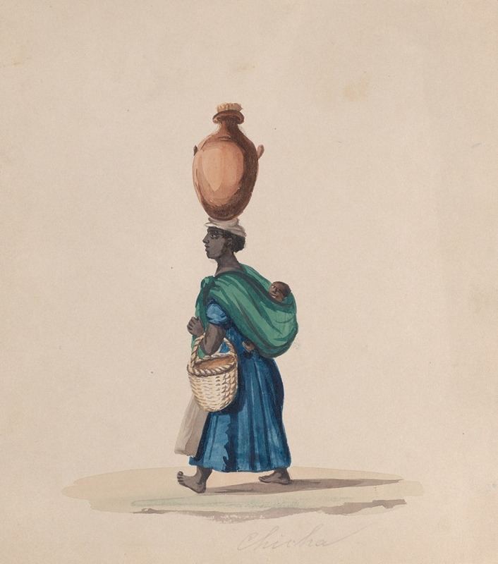 Francisco Fierro - A woman carrying a vessel on her head and a child on her back