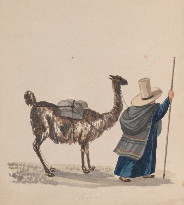 Francisco Fierro - A woman walking with a Llama