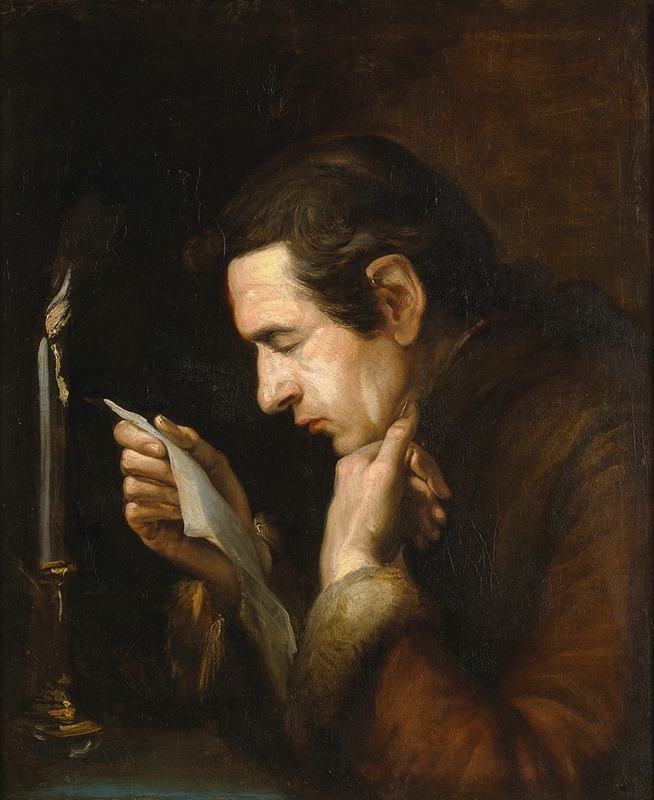 French School - Portrait of A Man By Candlelight