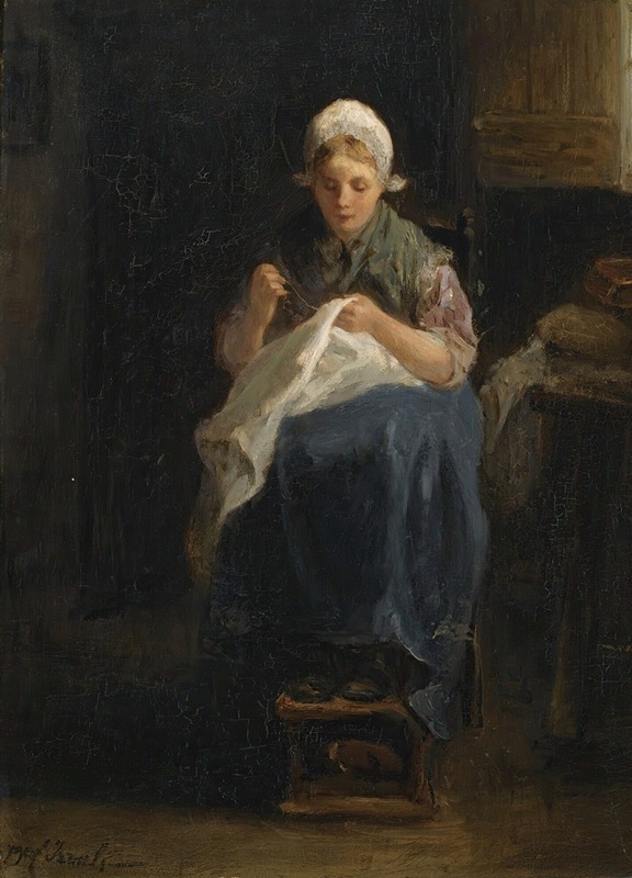 Jozef Israëls - A peasant girl sewing
