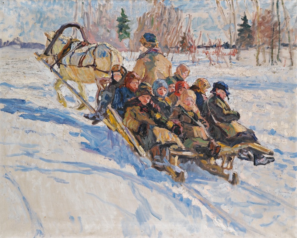 Nikolai Bogdanov-Belsky - Children riding in a sleigh