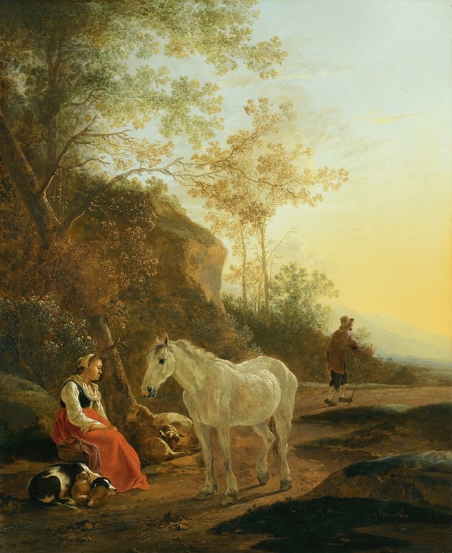 Adam Pynacker - Landscape With A Shepherdess And A White Horse