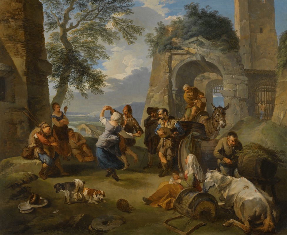 Andrea Locatelli - A Landscape With Peasants Dancing And Merrymaking