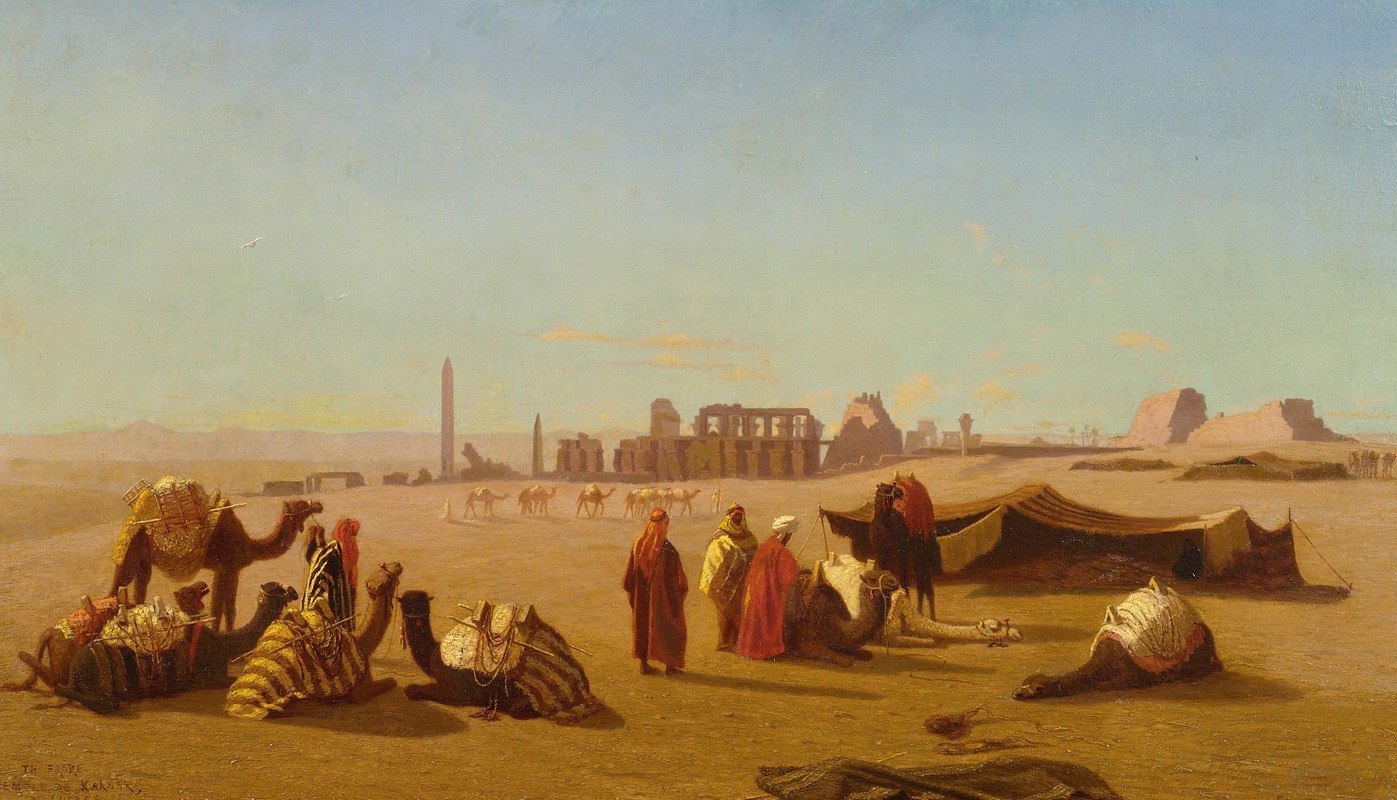 Charles Théodore Frère - A Caravan At Rest, The Temple Of Karnak, Thebes In The Distance