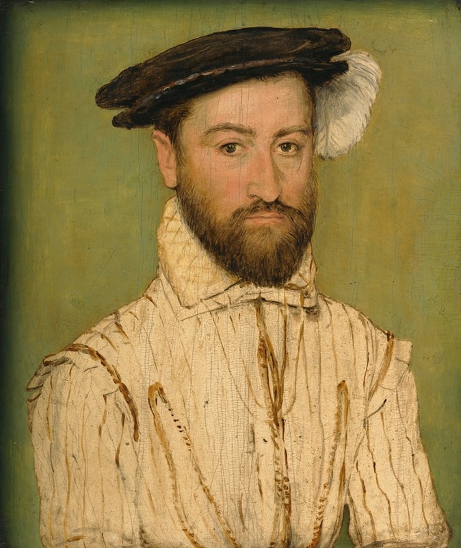 Corneille de Lyon - Portrait Of A Bearded Gentleman, In A Black Beret With White Plumage