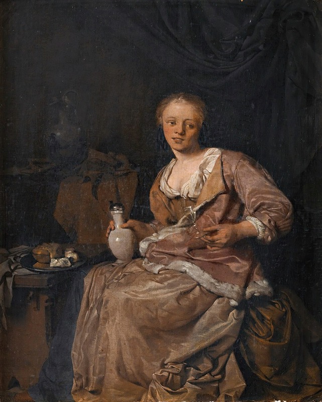 Cornelis Pietersz. Bega - Young girl having a glass of wine in an interior