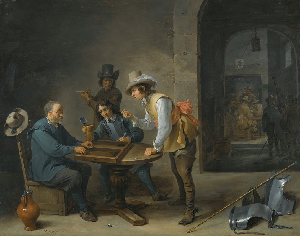 David Teniers The Younger - A Guardroom Scene With Tric-Trac Players In The Foreground