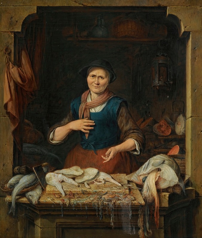 Gerrit Zegelaar - An Old Woman At A Window Selling Fish