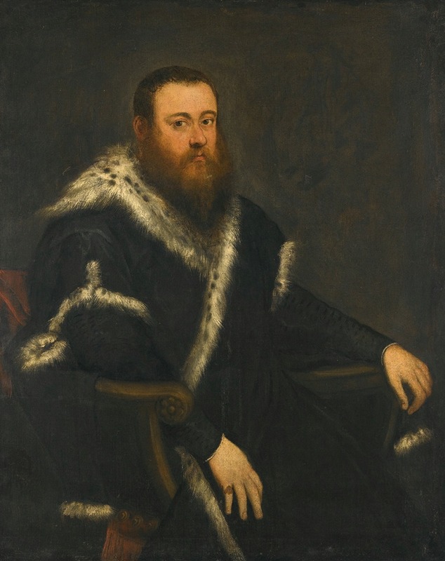Jacopo Tintoretto - Portrait Of A Bearded Man In A Black Robe With Fur