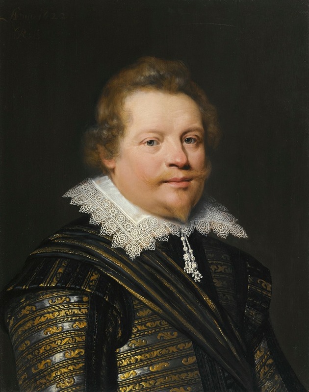 Jan Anthonisz van Ravesteyn - Portrait Of A Gentleman Wearing A Black And Gold Embroidered Doublet And A White Ruff