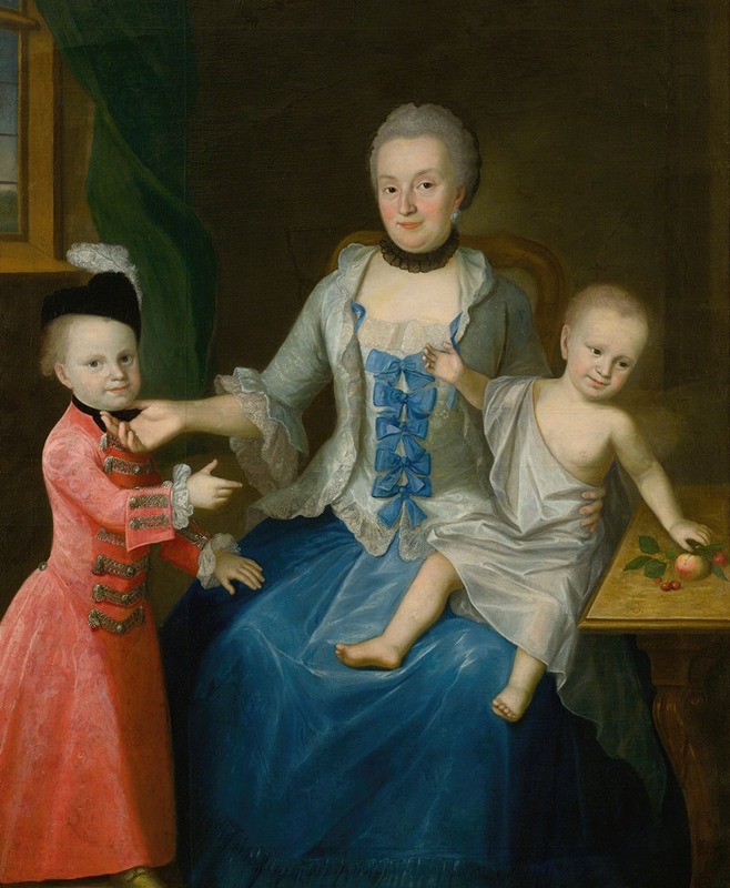 Johann Gottlieb Becker - Portrait Of Fridericia Adolphina Countess Von Schlieben And Her Two Sons, Gotthelf Sigismund And Adolf Friedrich