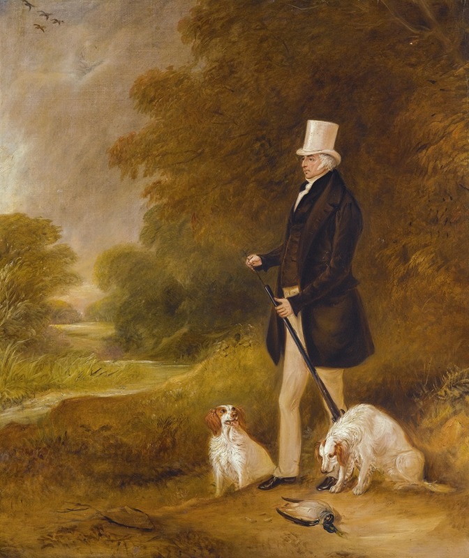 John Ferneley - Portrait Of Sir William Mordaunt Sturt Milner, 4th Bt. (1779-1855) With Two Clumber Spaniels Out Shooting