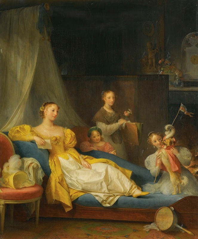 Marguerite Gérard - A Family In An Interior Playing With A Dog