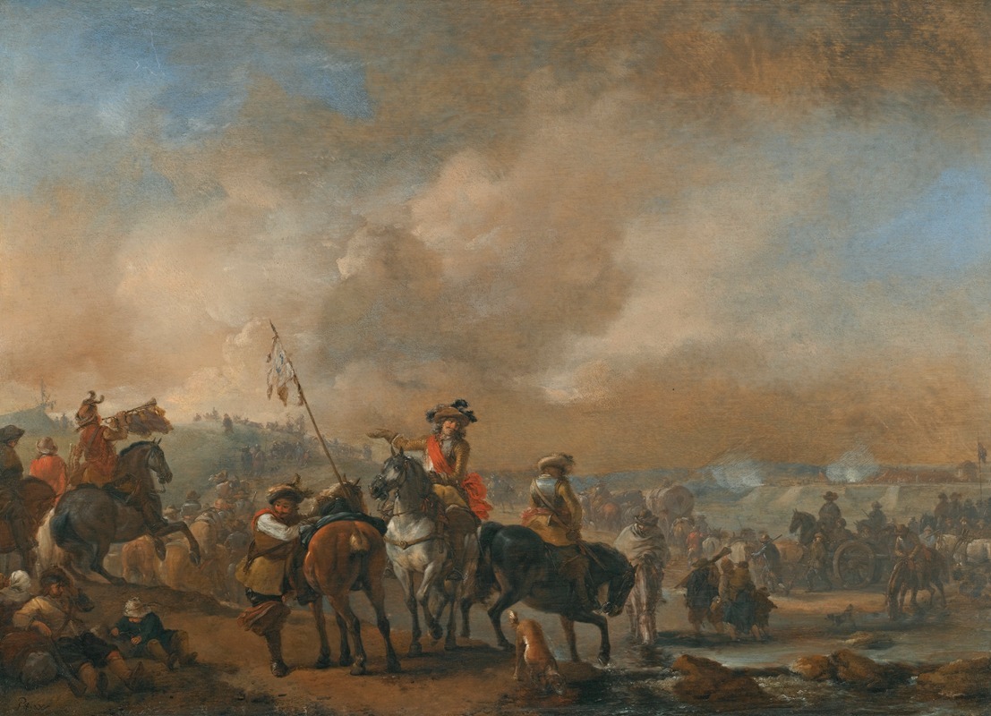 Philips Wouwerman - Cavalry On The Move, A Fortification Under Siege Beyond
