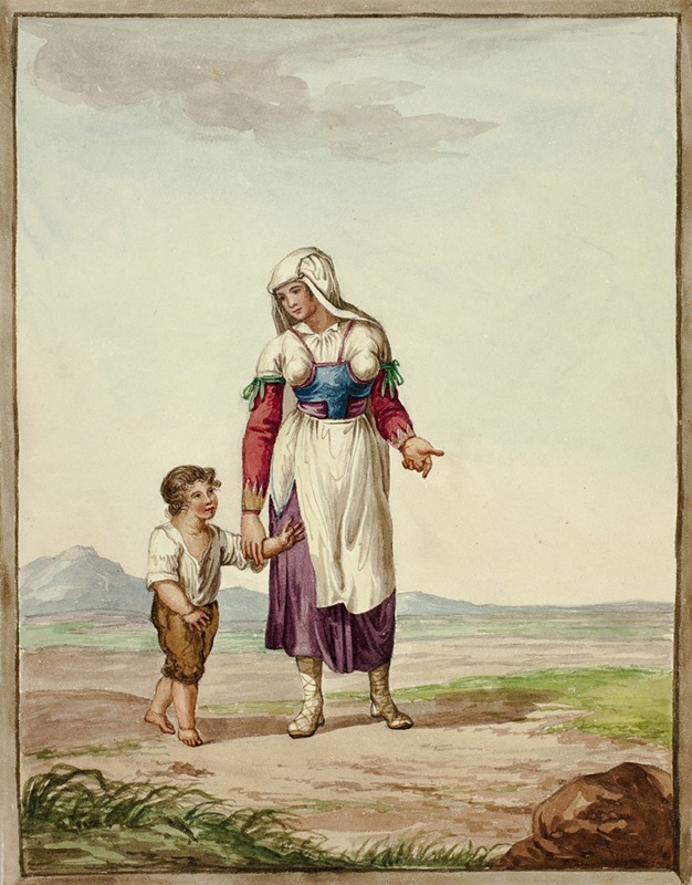 After Bartolomeo Pinelli - Woman in Native Costume with Boy on Road