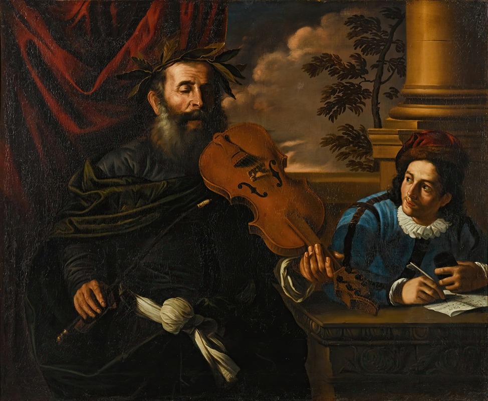 Follower of Pier Francesco Mola - Homer playing the violin, in the company of a pupil