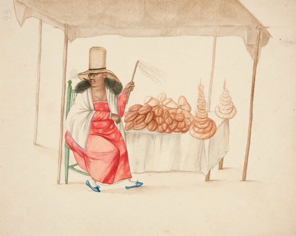 Francisco Fierro - Indian Woman Smoking Cigar in Front of Breadstand
