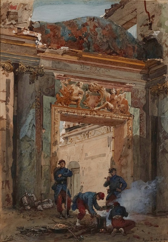 Isidore Pils - Ruines du salon de Mars au palais de Saint-Cloud en 1871.