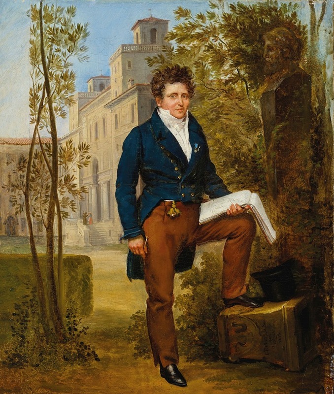 Louis-Vincent-Léon Pallière - Portrait of Nicolas-Pierre Tiolier (1784-1843), standing in the gardens at Villa Medici