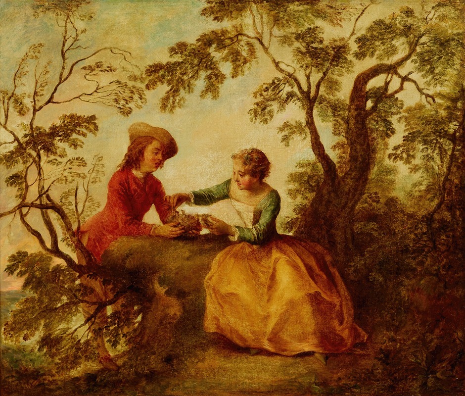 Nicolas Lancret - A young couple courting over a bird’s nest (‘Le Nid d’Oiseaux’)