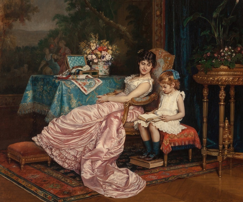 Auguste Toulmouche - A mother and daughter reading