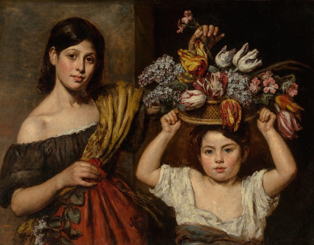Elizabeth Emma Soyer - Two young children with a basket of flowers
