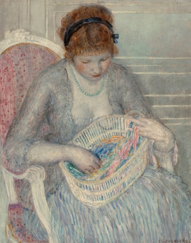 Frederick Carl Frieseke - Girl with a Basket of Ribbons