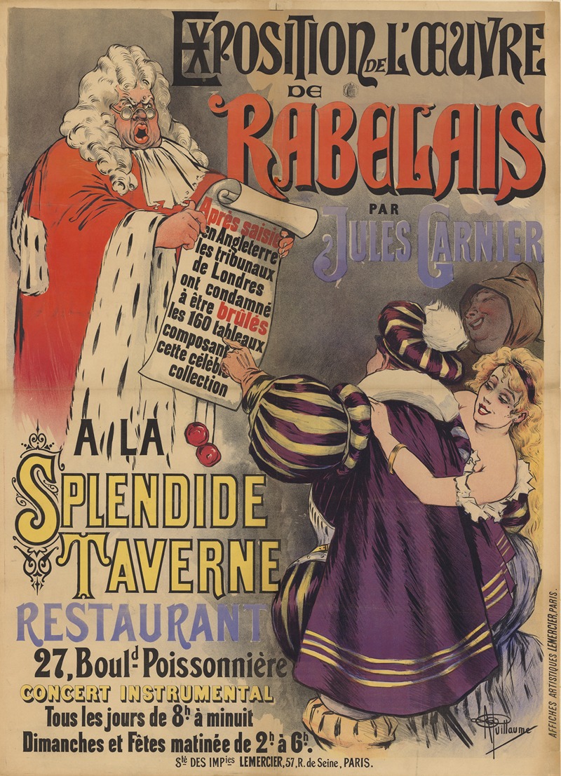 Albert Guillaume - Exposition de l’oeuvre de Rabelais par Jules Garnier à la Splendide Taverne, restaurant … concert instrumental tous les jours