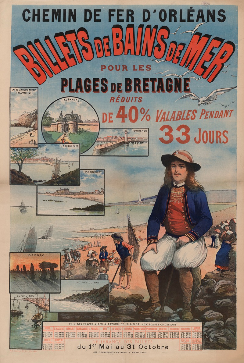 Anonymous - Chemin de fer d’Orléans. Billets de Bains de Mer pour les plages de Bretagne