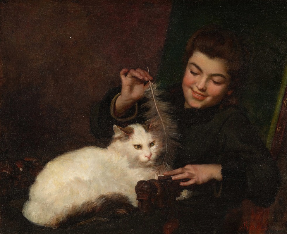 Antoine Jean Bail - Portrait of a Girl with Cat