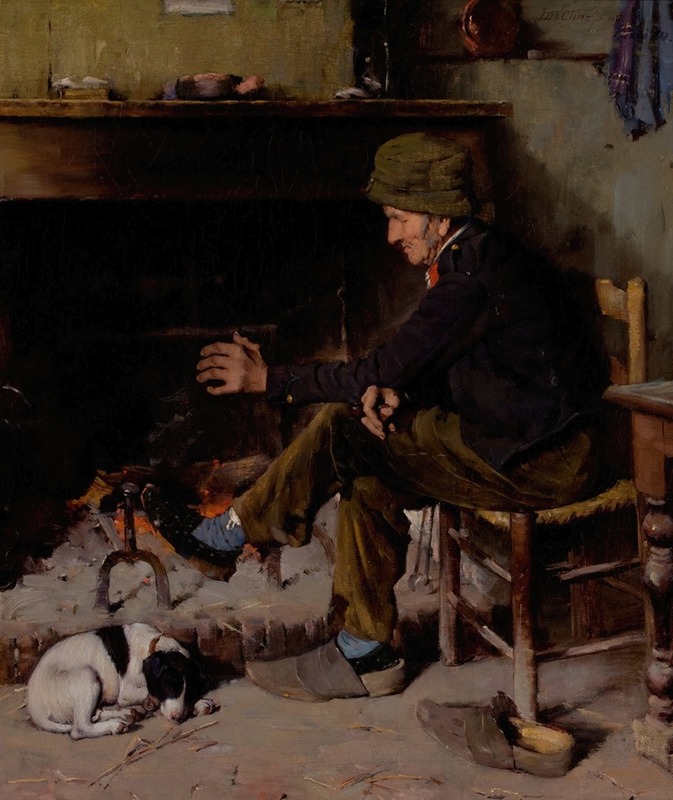 Benjamin West Clinedinst - Man with his Dog before a Hearth