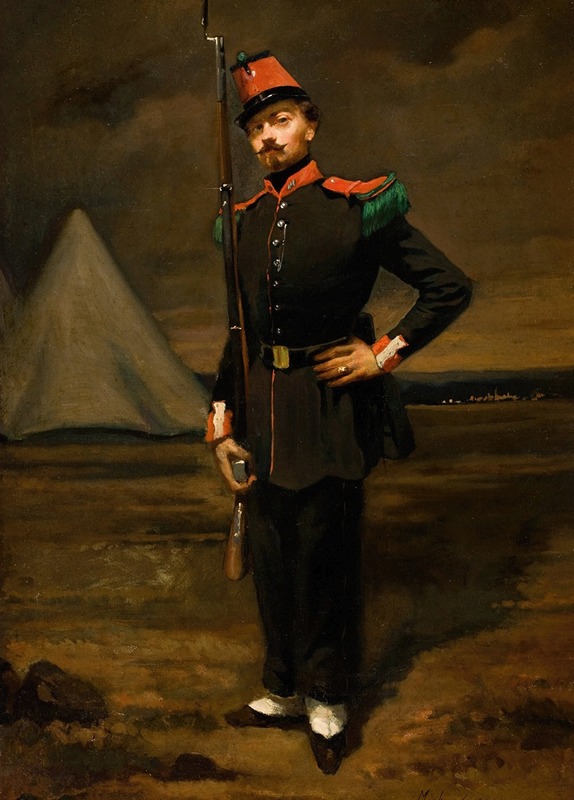 French School - Portrait of a French Soldier in Uniform near his Encampment