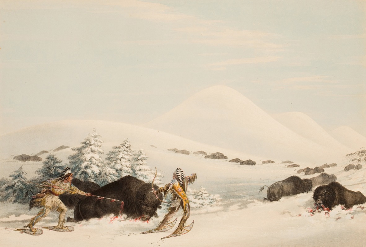 George Catlin - Buffalo Hunt, On Snow Shoes