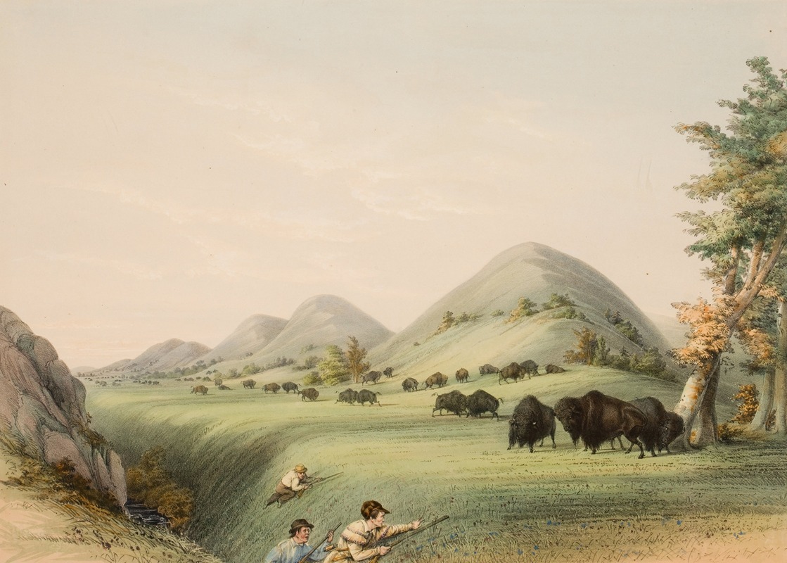 George Catlin - Buffalo Hunt, Approaching in a Ravine