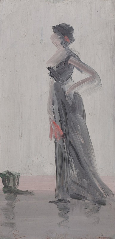 Léon Dabo - Standing Woman with Fan, A Study in Rose and Grey