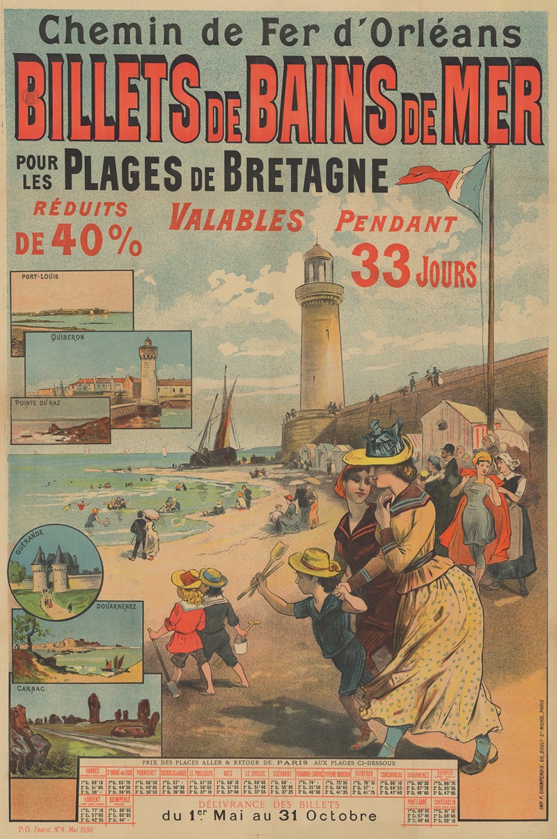 Anonymous - Chemin de Fer d’Orléans. Billets de bains de mer pour les plages de Bretagne