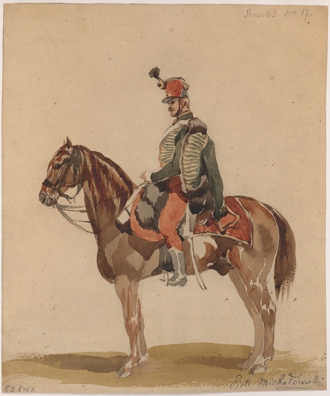 Piotr Michałowski - Austrian Hussar on a bay horse