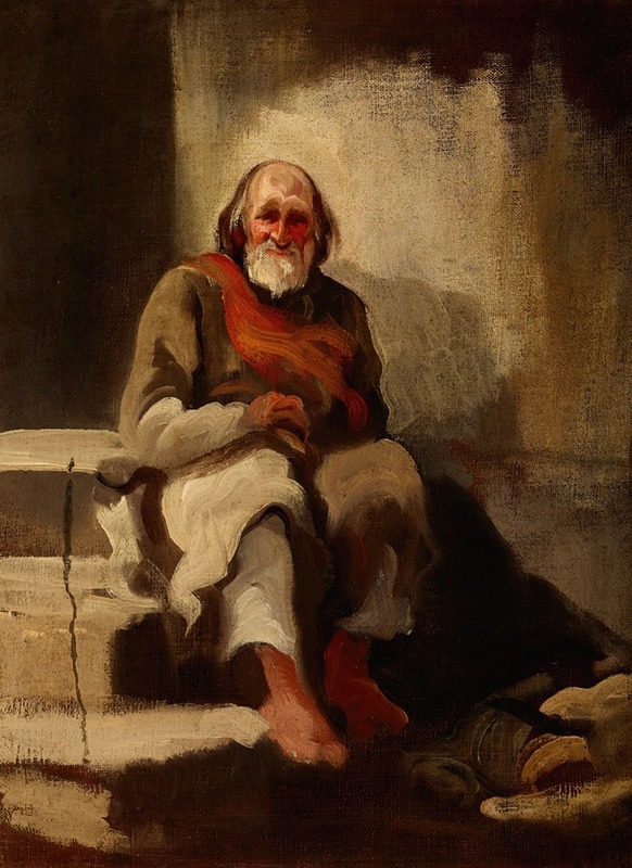 Piotr Michałowski - Study of an Old Man Sitting on the Stairs