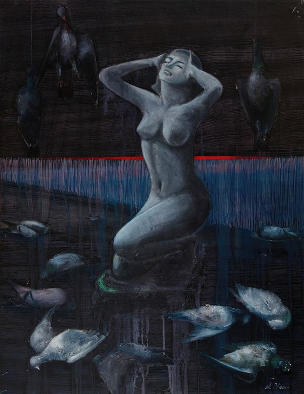 Shigeru Yama - Nude Woman with Pigeons