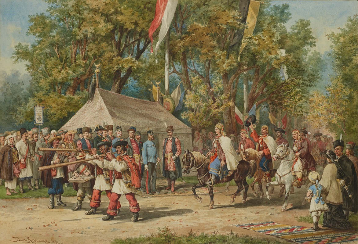 Tadeusz Rybkowski - Hutsul Wedding Procession in Front of the Emperor in Kolomyia