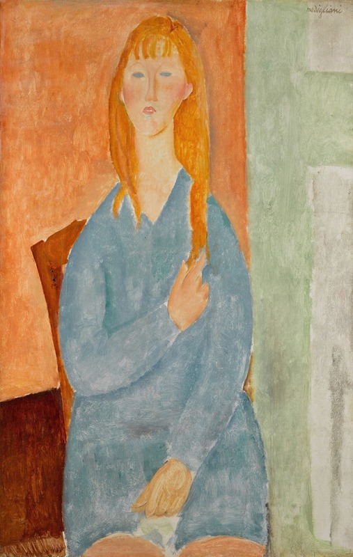 Amedeo Modigliani - Jeune fille assise, les cheveux dénoués (Jeune fille en bleu)