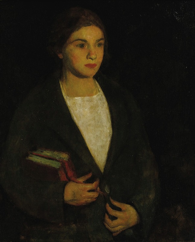 American School - Portrait of Young Girl with Books