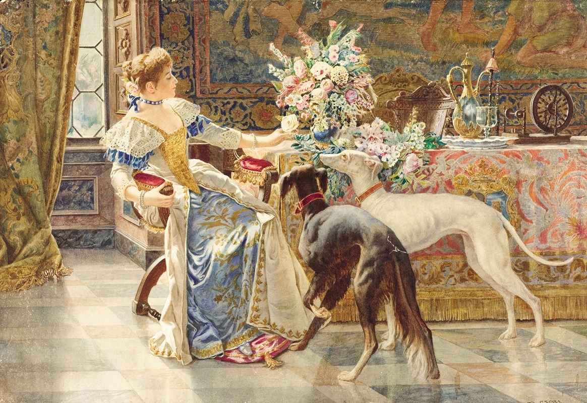 Belisario Gioja - Seated Lady with Greyhounds