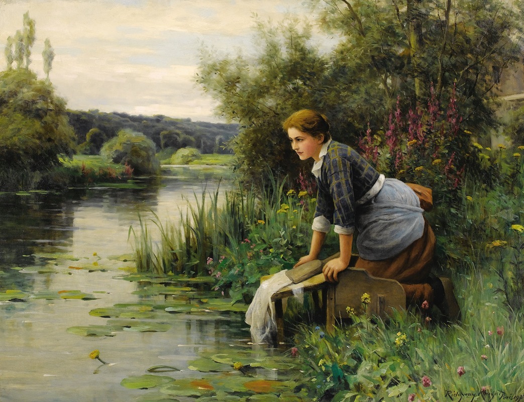 Daniel Ridgway Knight - Laundress by the Water’s Edge