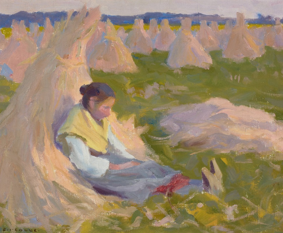 Eanger Irving Couse - Peasant Girl Seated on Shocks of Grain