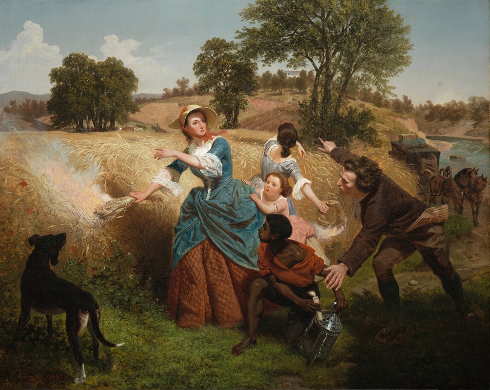 Emanuel Gottlieb Leutze - Mrs. Schuyler Burning Her Wheat Fields on the Approach of the British