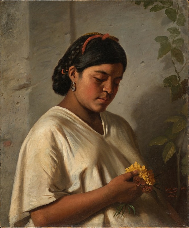 Felipe Santiago Gutiérrez - Indian Woman with Marigold (Mujer indígena con cempasúchil)