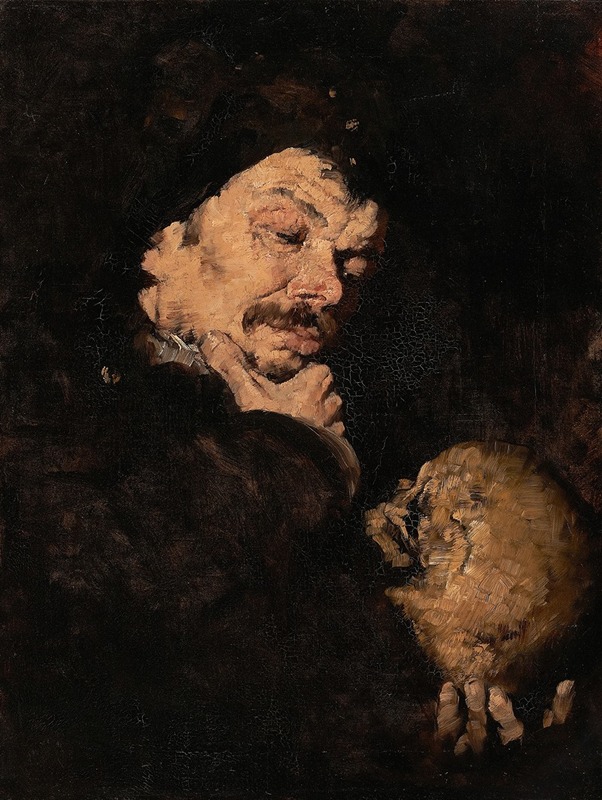 Frank Duveneck - Man Holding a Skull (Memento Mori)