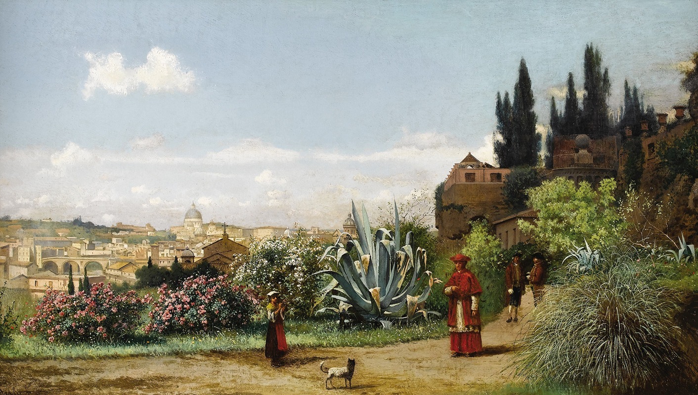 Friedrich von Nerly - Rome Landscape With Maiden And Cardinal